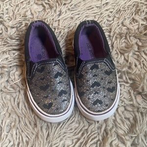 Joe Boxer slip-one black with white sole. Glitter and heart accent size  7